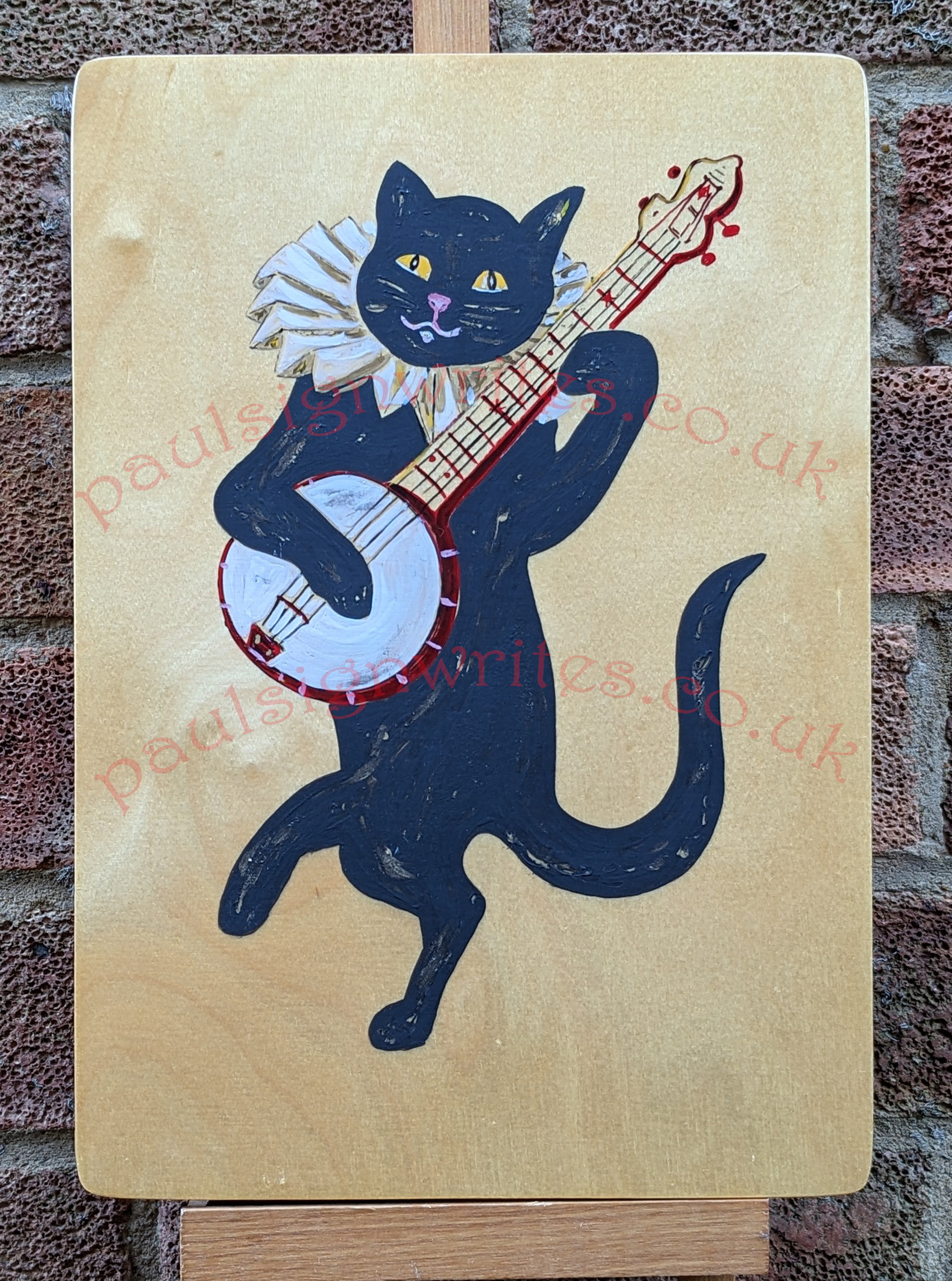 Cat play banjo sign art