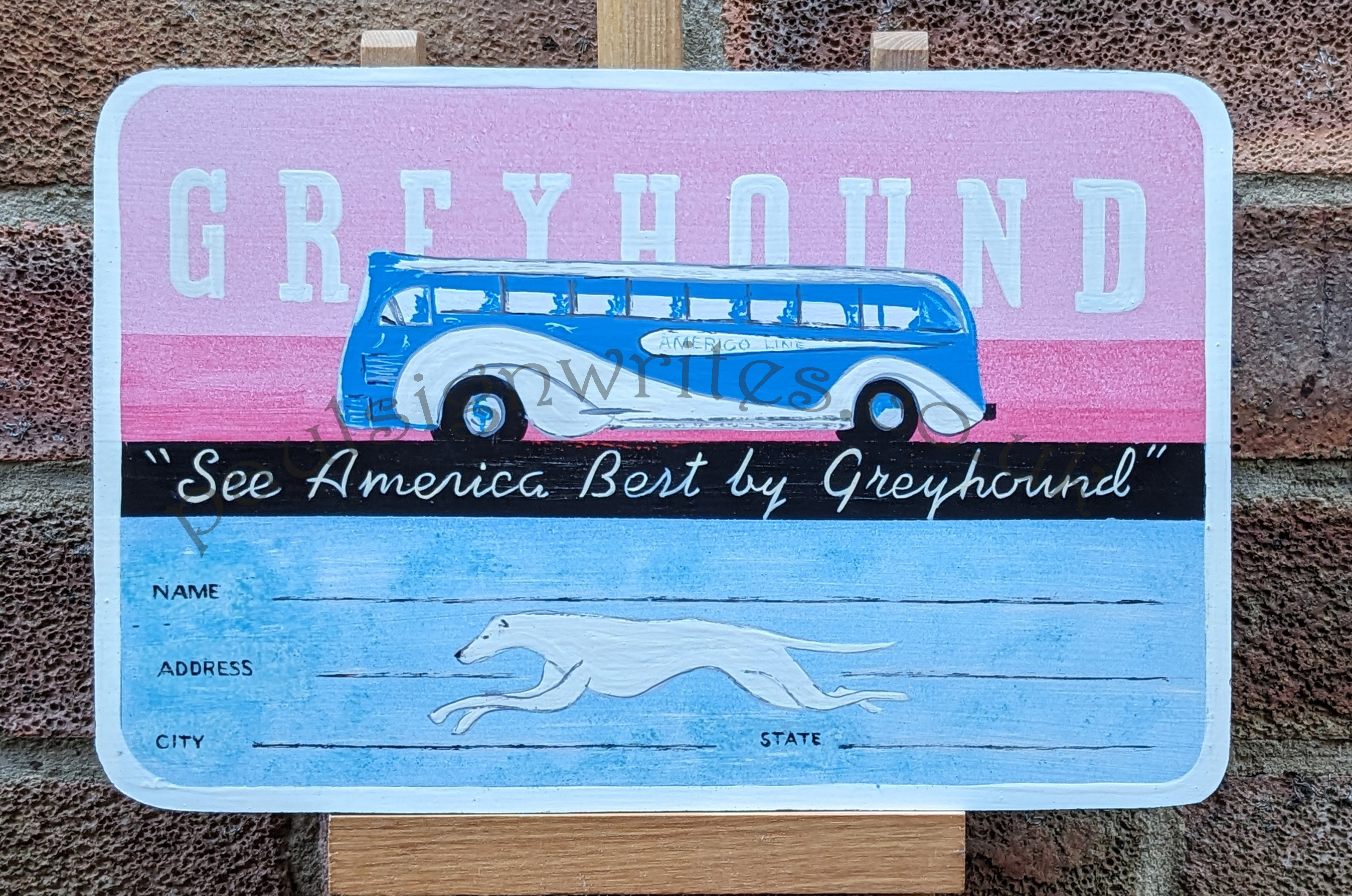 Greyhound Bus Ticket sign art