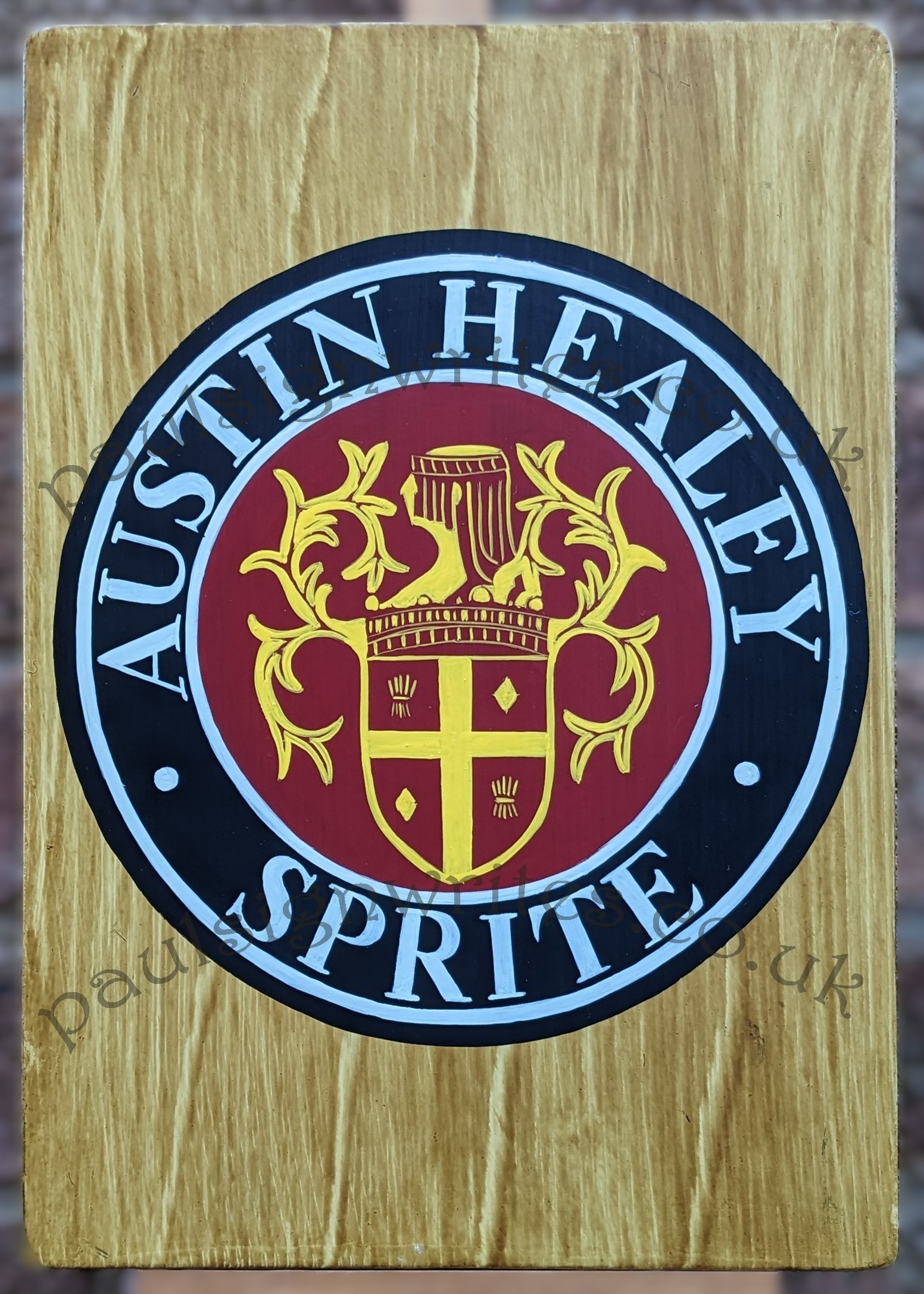 Austin Healey Sprite Badge, Emblem Hand painted sign.
