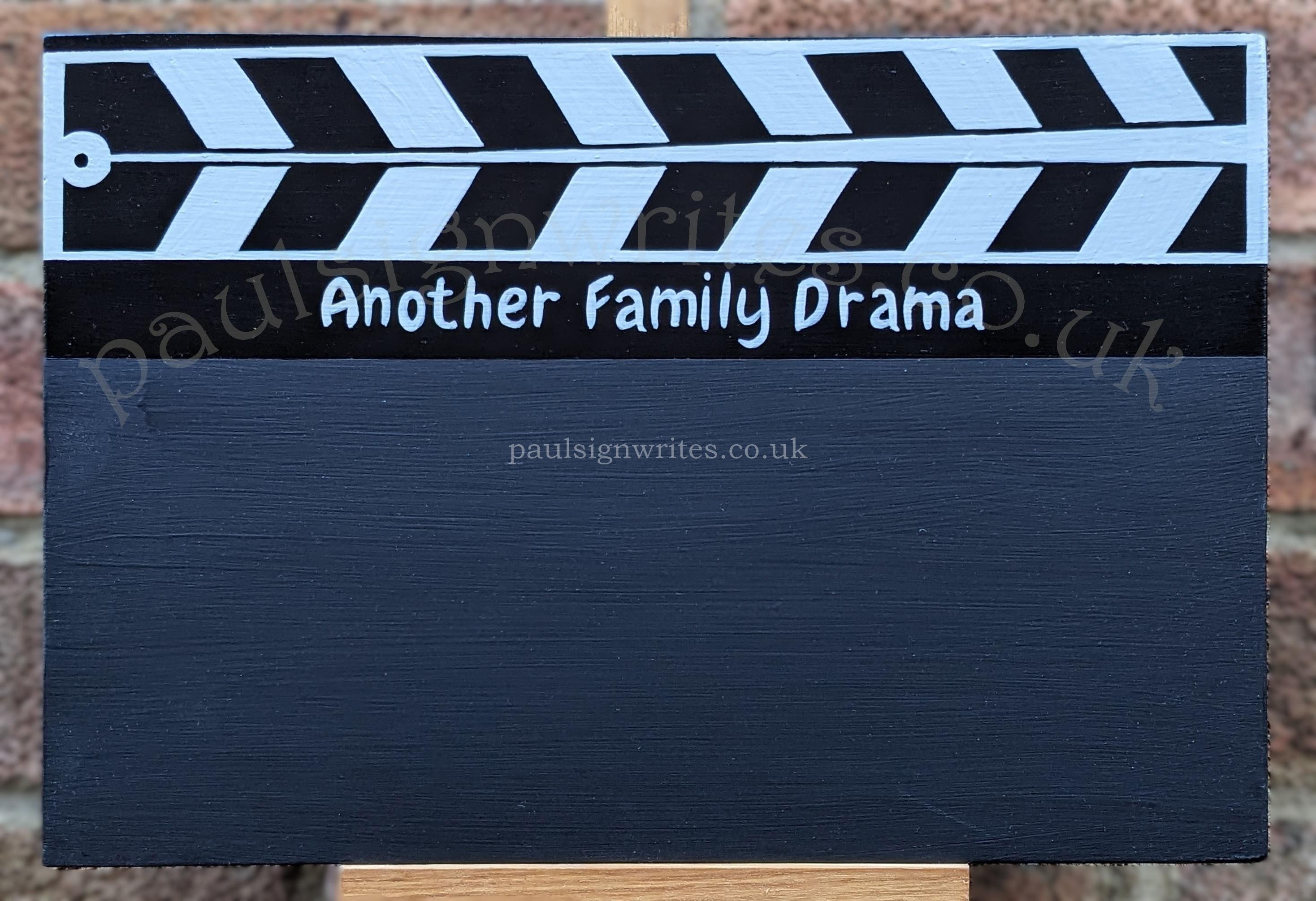 Another Family Drama Blackboard A hand painted film, TV clapperboard themed blackboard, 'Another Family Drama'